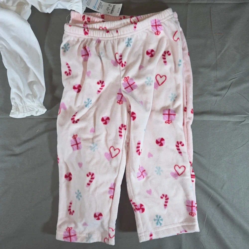 Carters Just One You Kids 2T 3-Piece Holiday Pajama Set Candy Cane Pink White